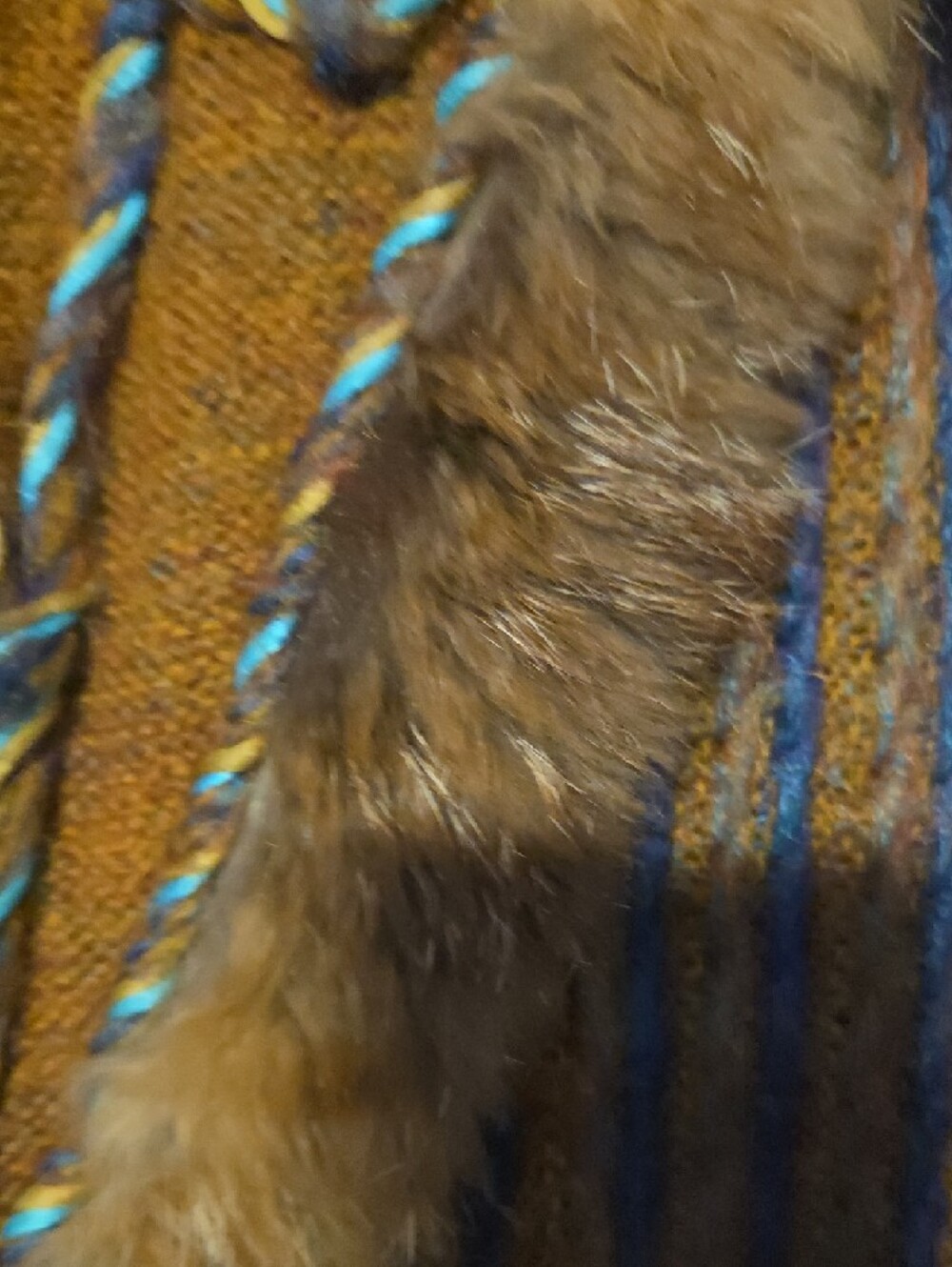 Embellished Brown Knit Zip Up Sweater with Fur Trim. - Picture 5 of 15